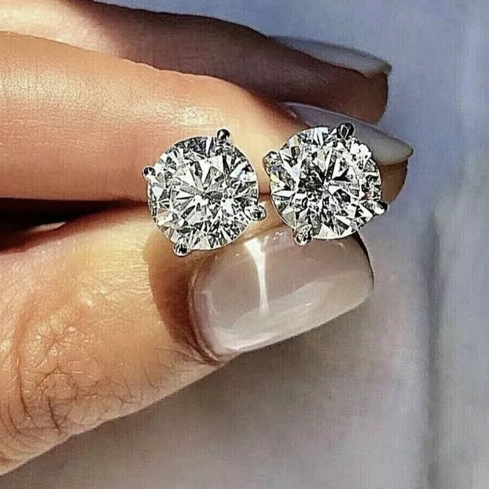 4 Ct Round Cut Certified Lab Created Stud Earrings 14K White Gold 8mm